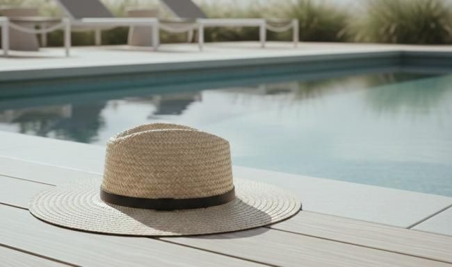 a hat near a pool